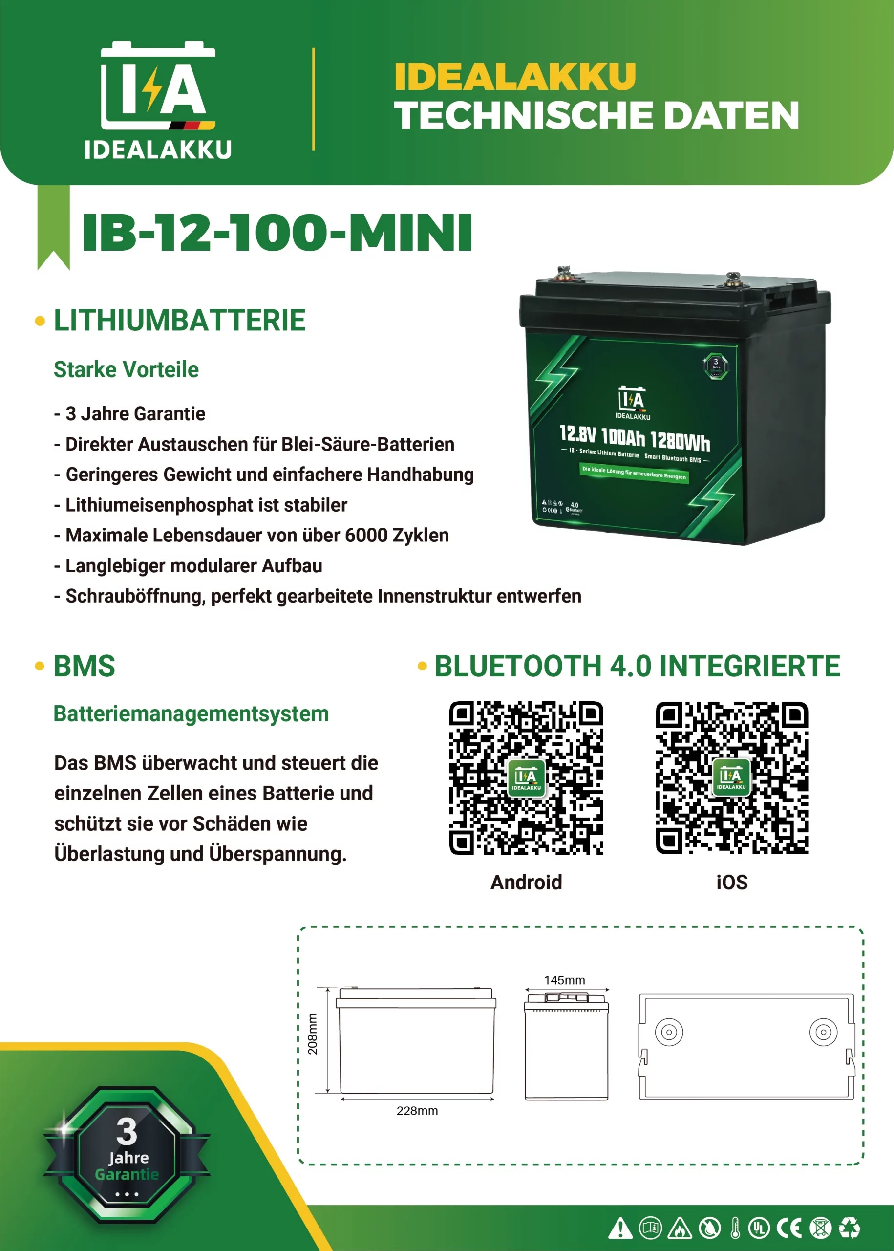Idealakku IB SERIES LiFePO4 12.8V 100Ah MINI Idealakku IB SERIES LiFePO4 12.8V 100Ah MINI
