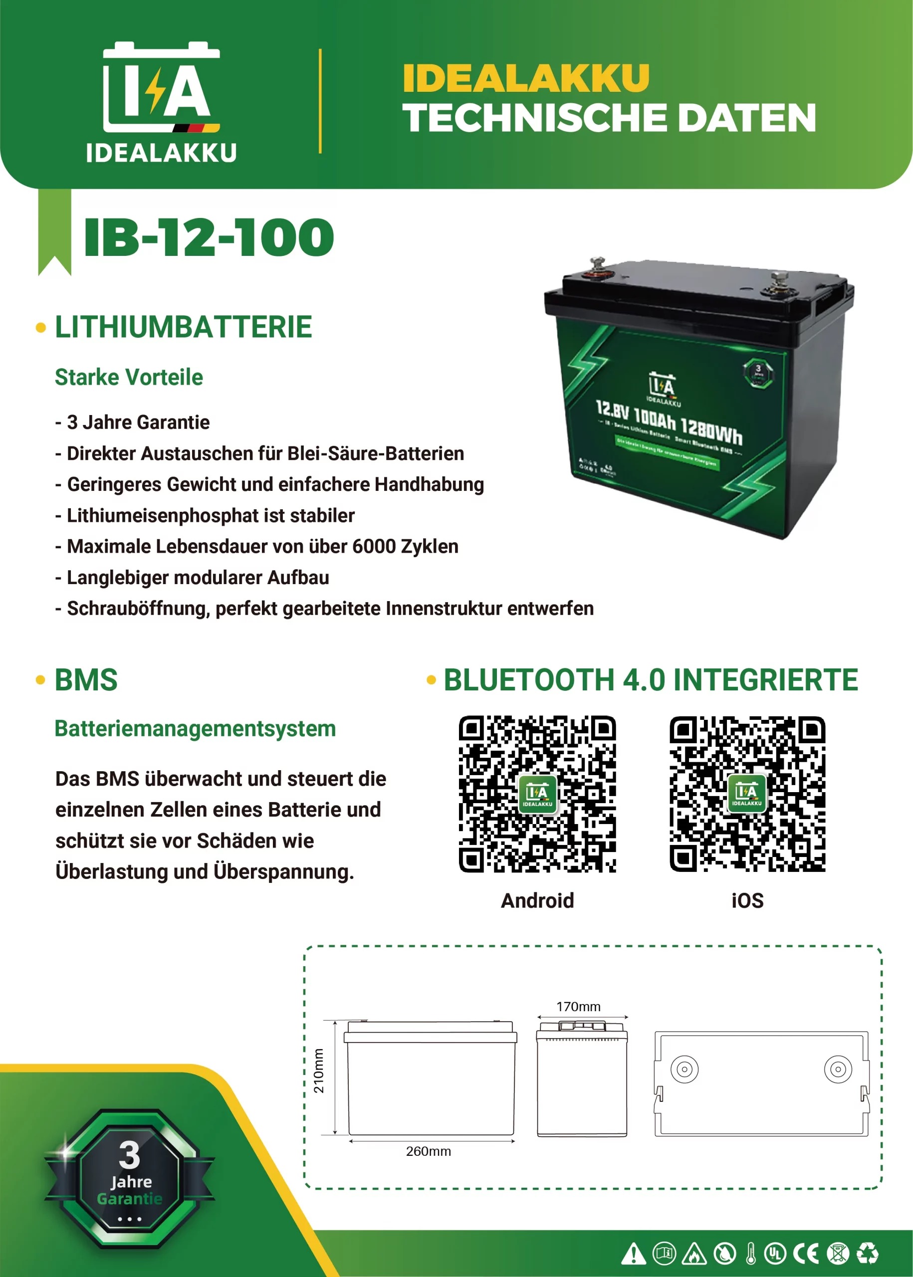 Idealakku IB SERIES LiFePO4 12.8V 100Ah Idealakku IB SERIES LiFePO4 12.8V 100Ah