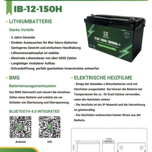 Idealakku IB SERIES LiFePO4 12.8V 150Ah