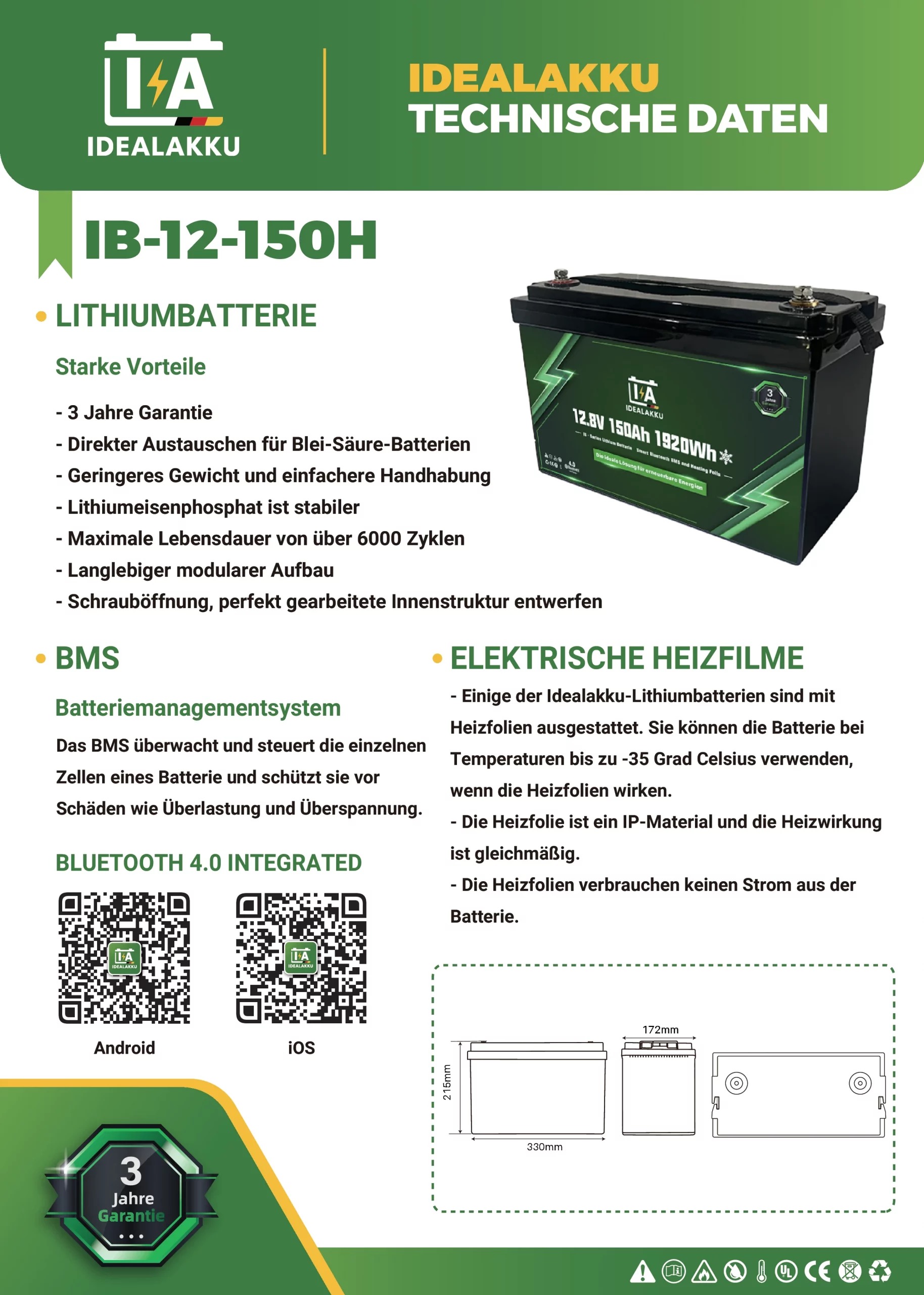 Idealakku IB SERIES LiFePO4 12.8V 150Ah Idealakku IB SERIES LiFePO4 12.8V 150Ah