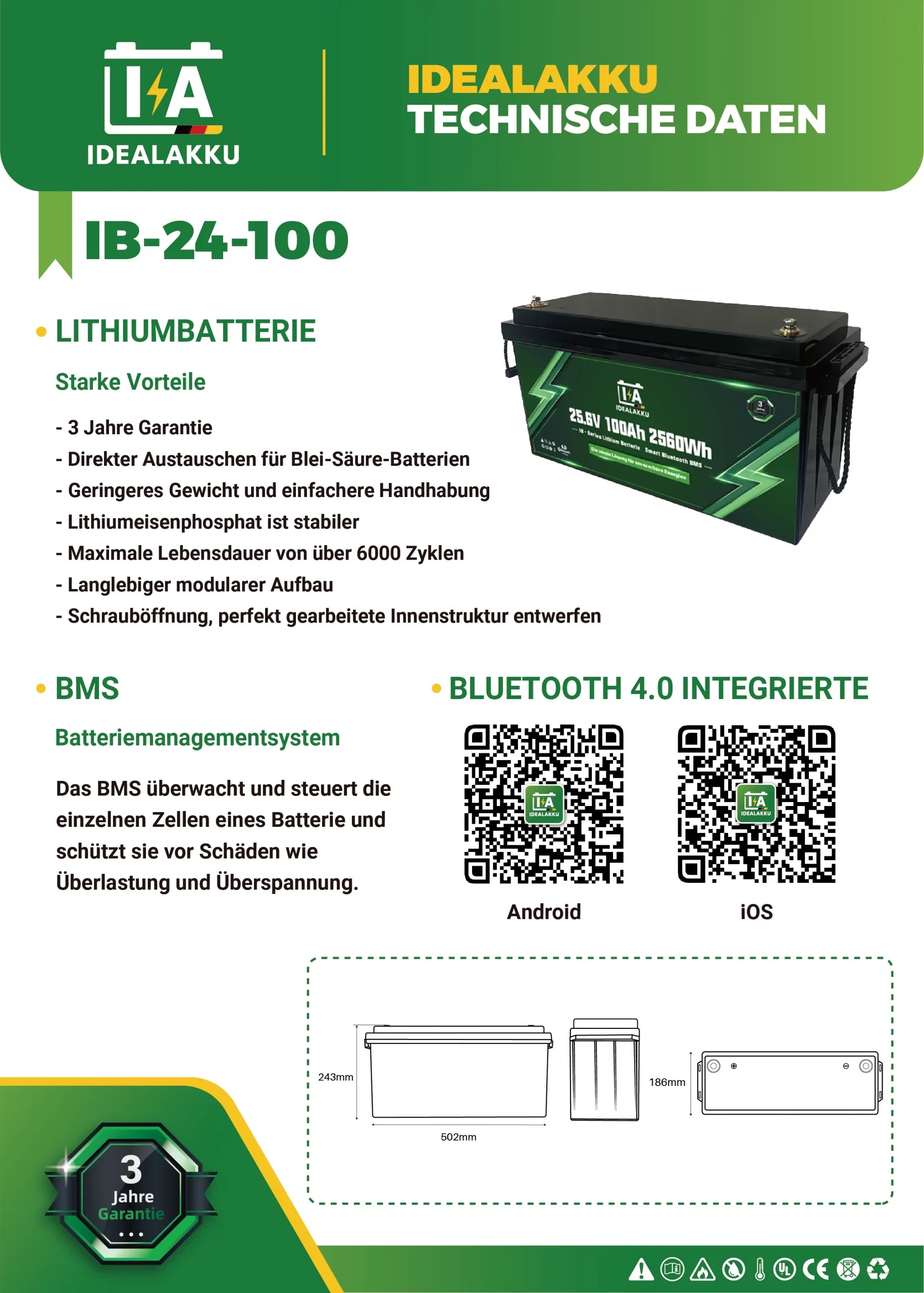 Idealakku IB SERIES LiFePO4 25.6V 100Ah Idealakku IB SERIES LiFePO4 25.6V 100Ah